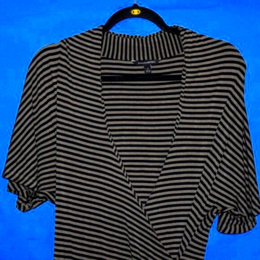 Banana Republic Striped Wrap-Style Dress - Women's Size S - Black & Gray